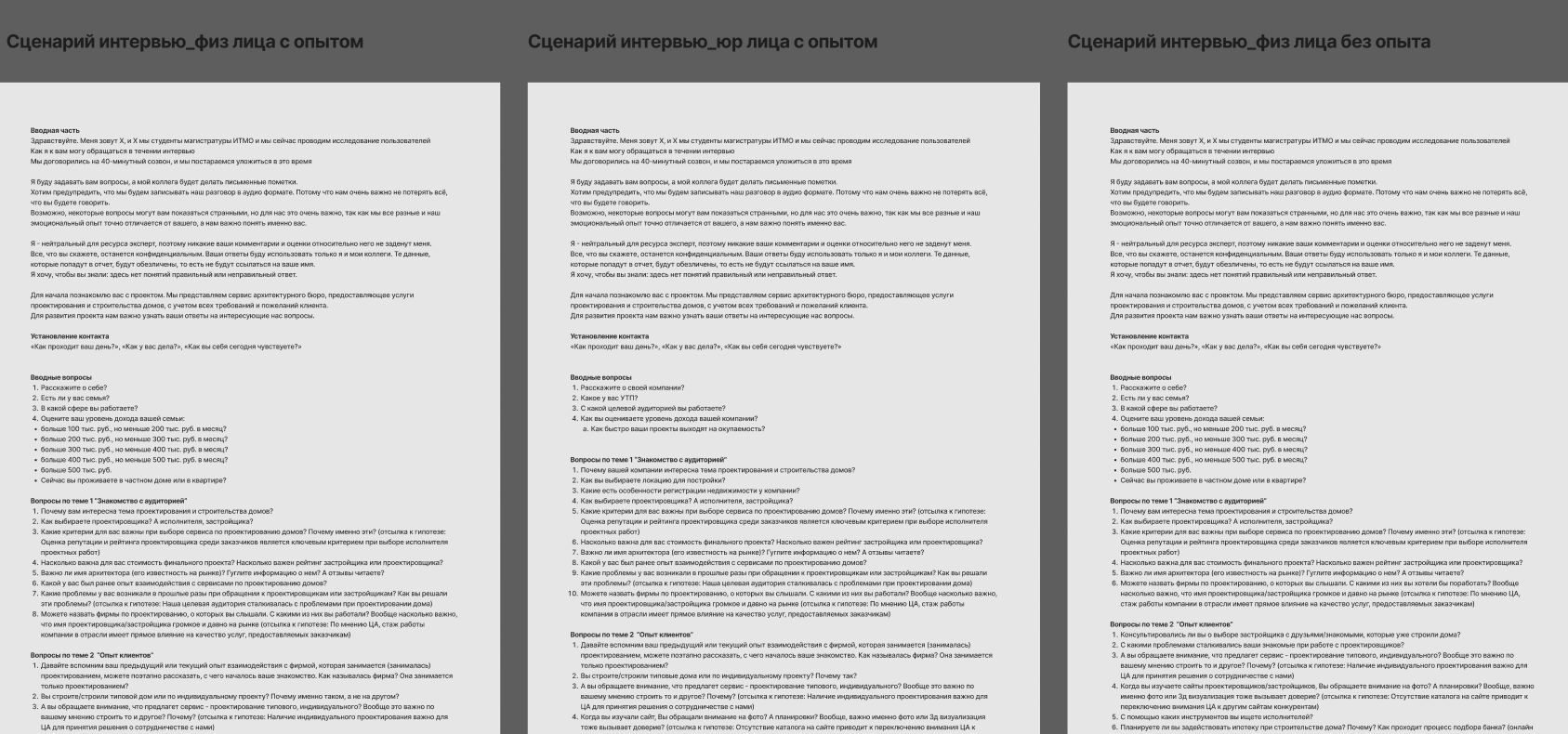 Interview guides for experienced and first-time architecture clients