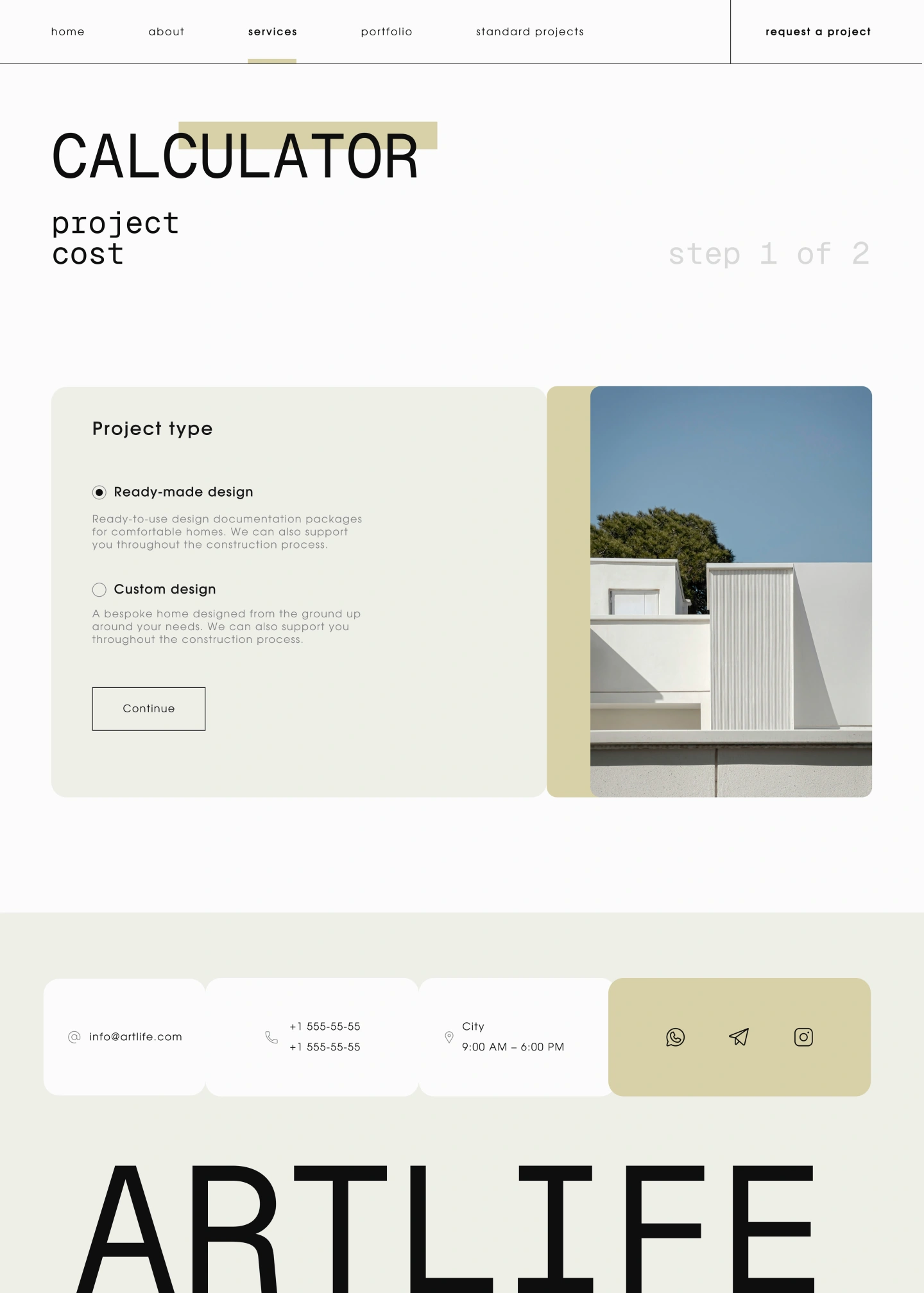 Artlife desktop project cost calculator
