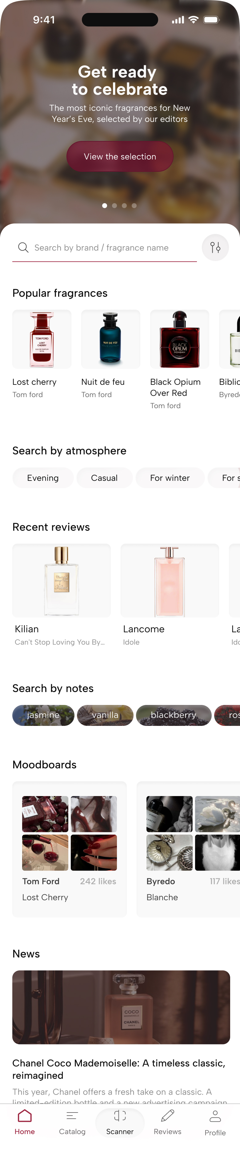 Fragrantica home mobile screen