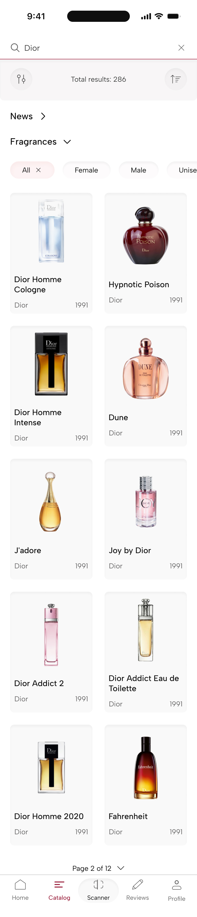 Fragrantica search results mobile screen