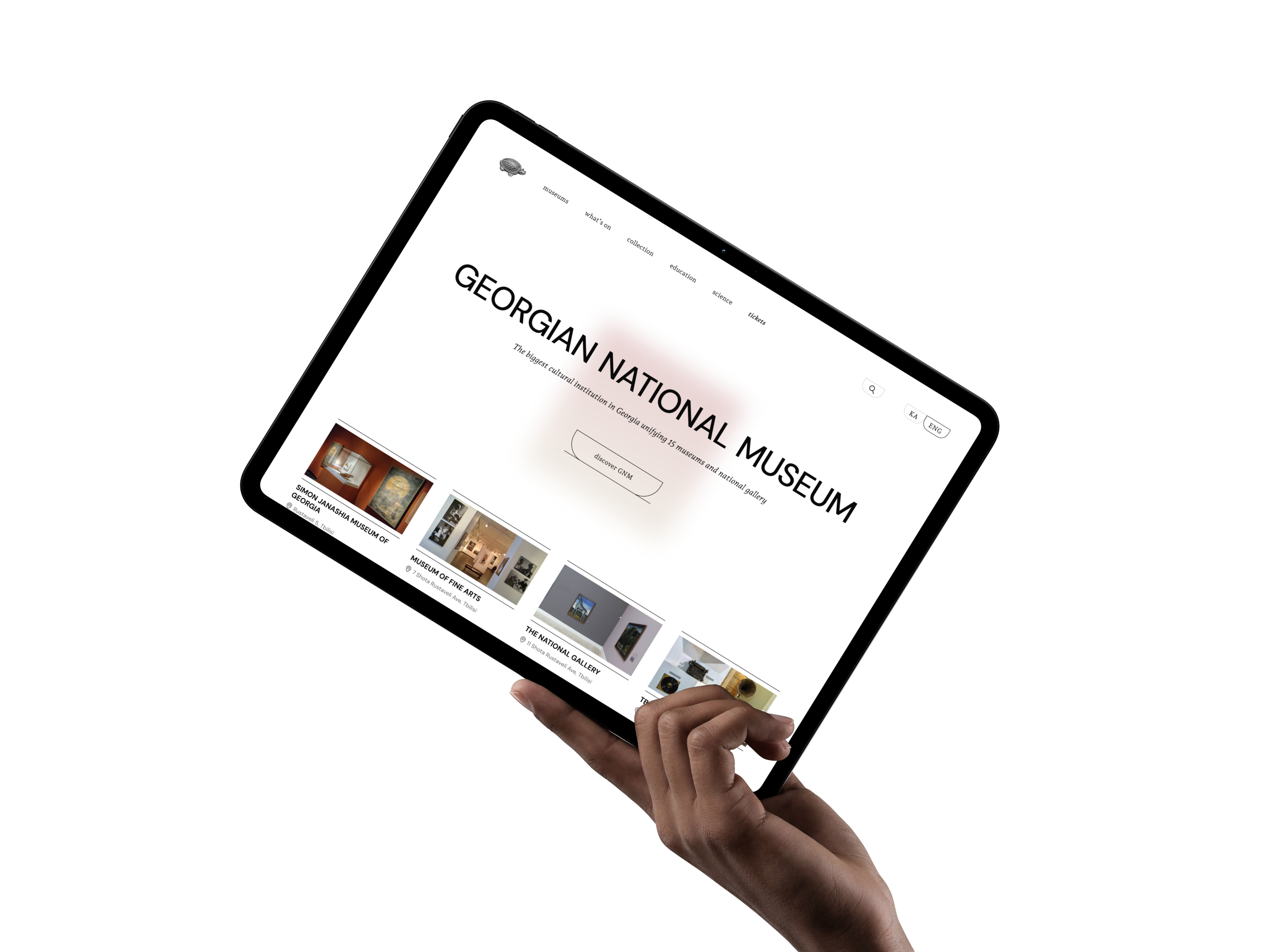 Georgian National Museum website shown on a tablet