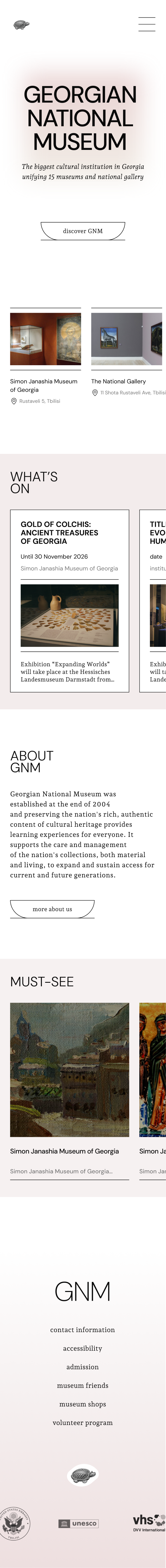 Georgian National Museum mobile home screen