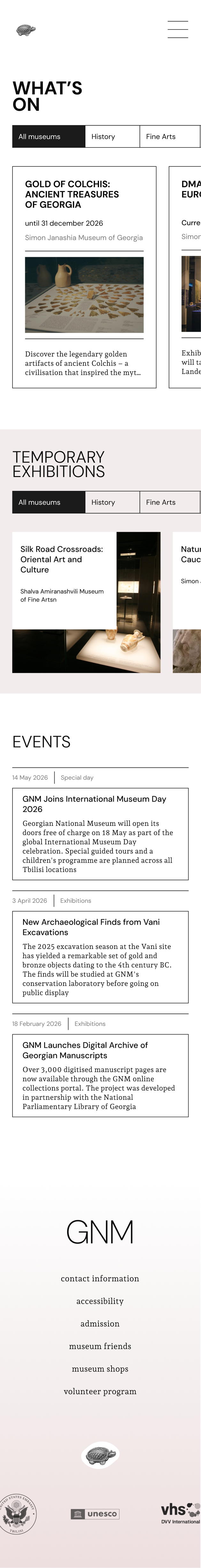 Georgian National Museum mobile what's on screen