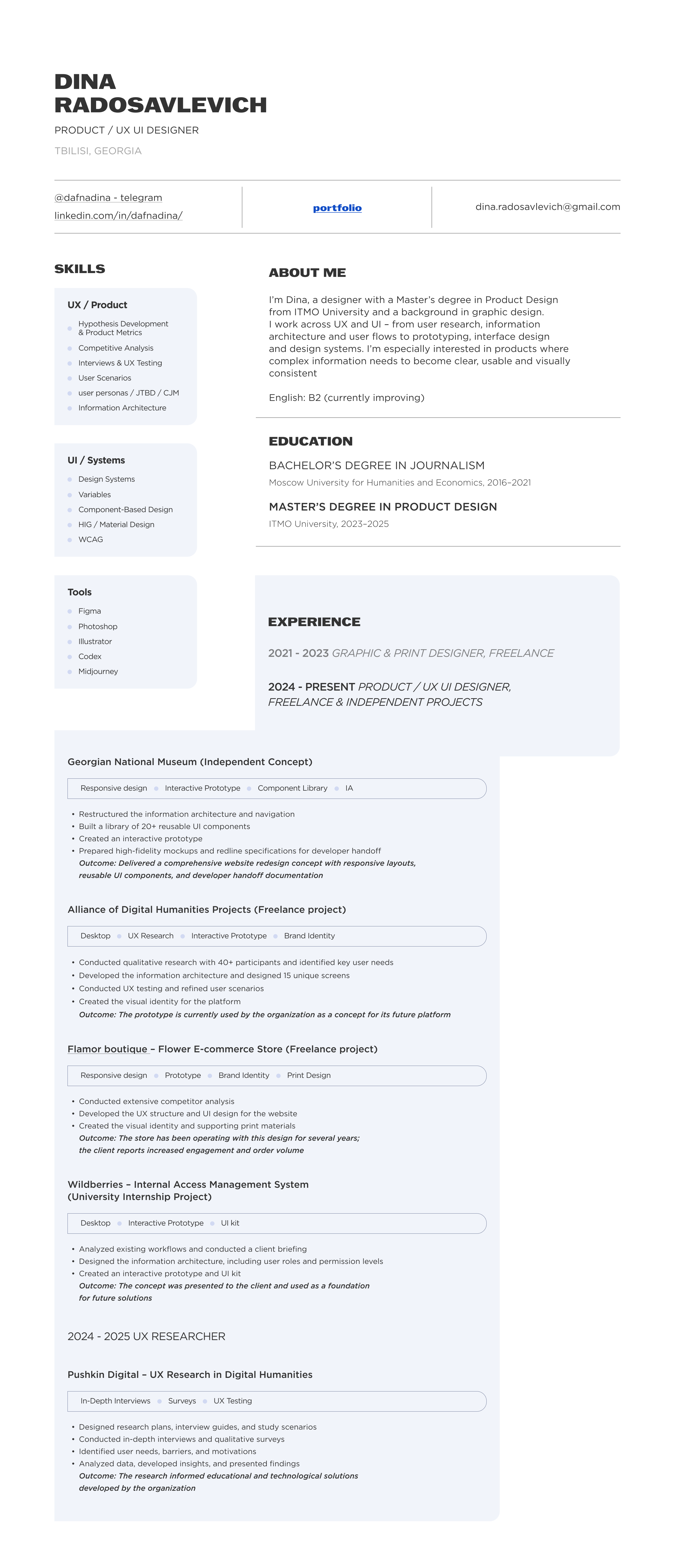 Dina Radosavlevich’s English resume